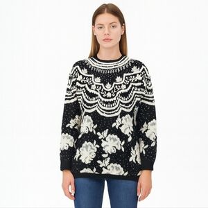 Vintage Kitty Hawk Vivian Wang Pearl Embellished Chunky Black Sweater‎ Y2k Large